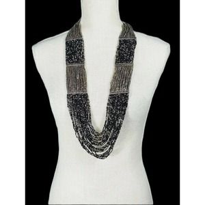 Vintage Boho Hippie Flapper Style Layer Multi Strand Bead Metal 33.5" Necklace